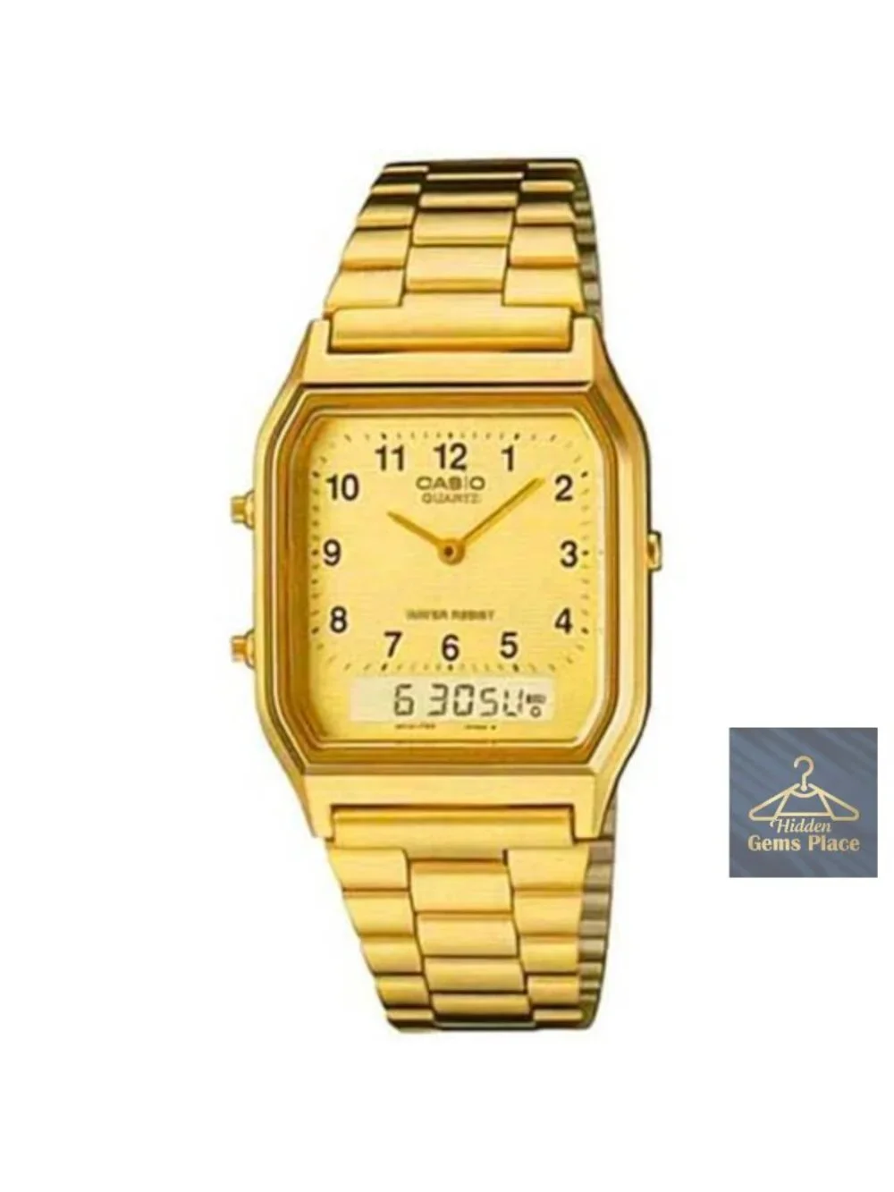 Men's Gold-Tone Stainless Steel Quartz Analog-Digital Watch with Bracelet